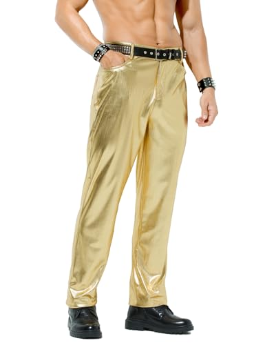 Casey Kevin Metall Jogginghose Herren Glänzende Hosen 80er Party Gold Silber Hose Bar Metallic-Hosen Pailletten Streetwear Dance Bühne Kostüme von Casey Kevin