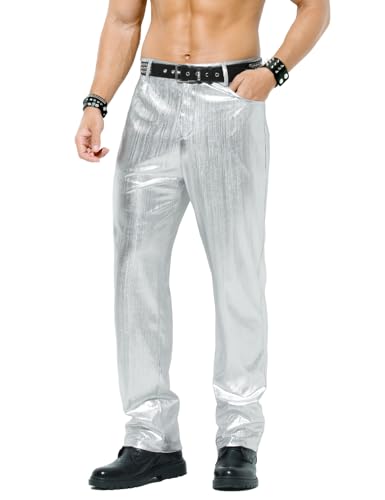 Casey Kevin Metall Jogginghose Herren Glänzende Hosen 80er Party Gold Silber Hose Bar Metallic-Hosen Pailletten Streetwear Dance Bühne Kostüme von Casey Kevin