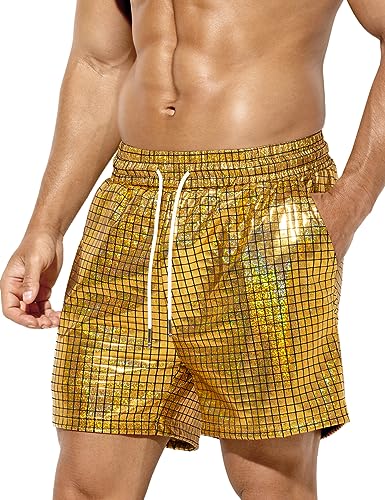 Casey Kevin Metall Shorts Herren Glänzende Kurze Hose Party Gold Silber Shorts Bar Metallic-Shorts Pailletten Boxershorts von Casey Kevin