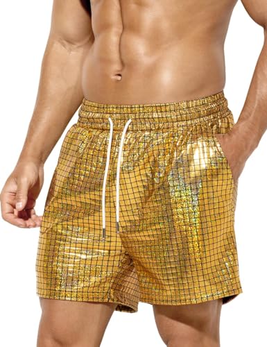 Casey Kevin Metall Shorts Herren Glänzende Kurze Hose Party Gold Silber Bar Metallic-Shorts Pailletten Boxershorts von Casey Kevin