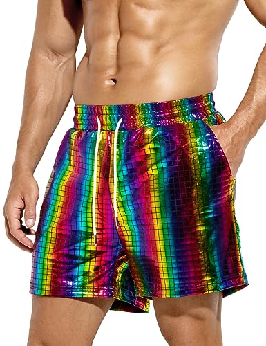 Casey Kevin Metall Shorts Herren Glänzende Kurze Hose Party Gold Silber Shorts Bar Metallic-Shorts Pailletten Boxershorts von Casey Kevin