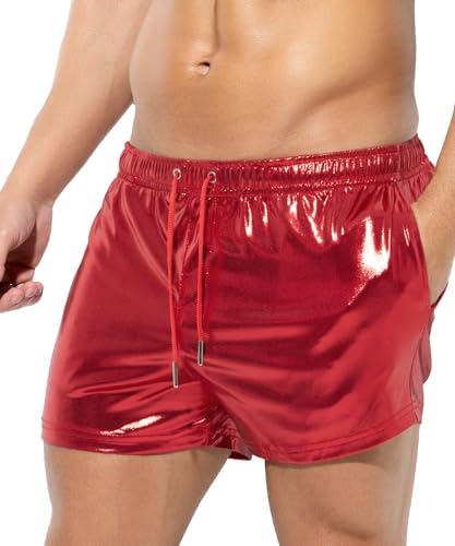 Casey Kevin Metall Shorts Herren Glänzende Kurze Hose Party Gold Silber einseitige See-Through-Effekt Shorts Bar Metallic-Shorts Pailletten Boxershorts von Casey Kevin