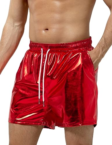 Casey Kevin Metallic Shorts Herren Glänzende Party Shorts Bar Metallic-Shorts Festliche Shorts, Rot von Casey Kevin