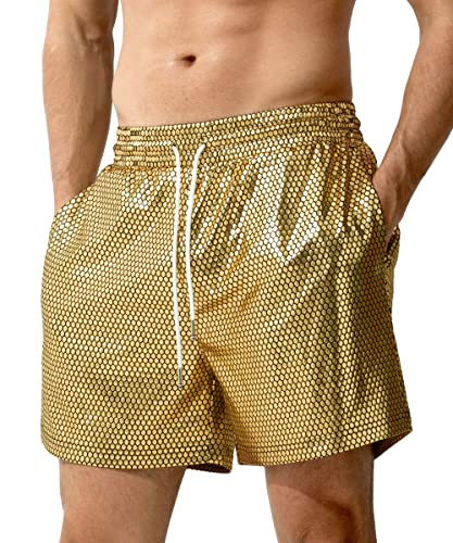 Casey Kevin Metallic Herren Glänzende Party Shorts - Bar Festliche Shorts Karneval Kostüm, Dunkelgold von Casey Kevin