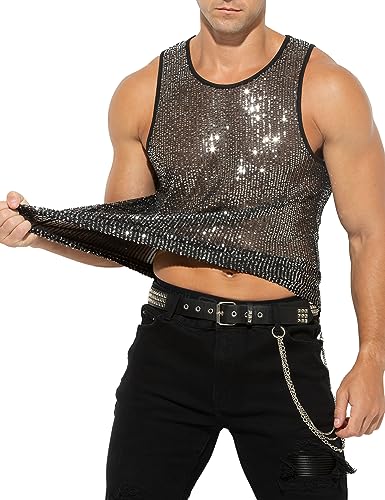 Casey Kevin Pailletten Tank Top Herren Glänzend T-Shirts Disco Party Kostüm Streetstyle Shirts ärmelloses Oberteil von Casey Kevin