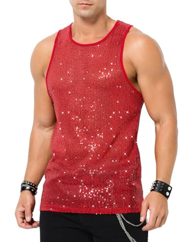 Casey Kevin Pailletten Tank Top Herren Glänzend T-shirts Disco Party Kostüm Streetstyle Shirts ärmelloses Oberteil von Casey Kevin