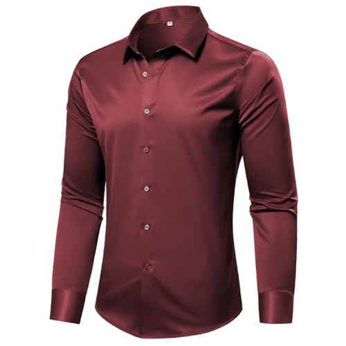Casey Kevin Satin Hemd Herren Langarm Männer Hemden Herrenhemden Freizeithemden Bügelleichtes Businesshemd Anzug Hemd von Casey Kevin