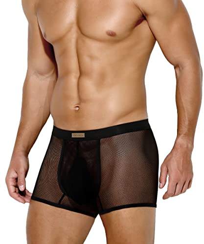 Casey Kevin Herren Transparent Boxershorts, Männer Sexy Unterwäsche Niedrige Taille Mesh Boxer Unterhose Hipster Retroshorts von Casey Kevin