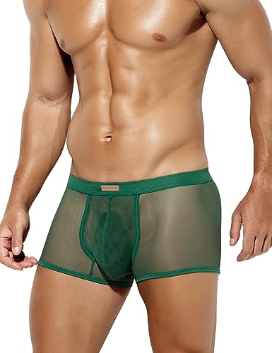 Casey Kevin Herren Transparent Boxershorts, Männer Sexy Unterwäsche Niedrige Taille Mesh Boxer Unterhose Hipster Retroshorts von Casey Kevin