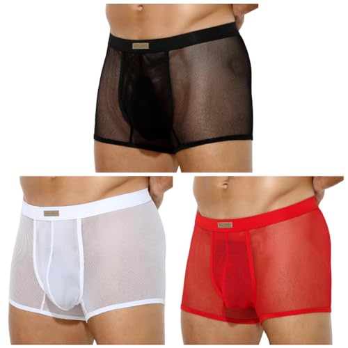 Casey Kevin Herren Transparent Boxershorts, Männer Sexy Unterwäsche Niedrige Taille Mesh Boxer Unterhose Hipster Retroshorts von Casey Kevin