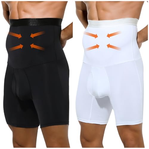 Casey Kevin Shapewear Boxershorts Herren Bauchweg Hose Männer Kompression Unterhose Unterhemd Hohe Taille Bauch Kontrolle Shorts, Schwarz/Weiß, XXL von Casey Kevin