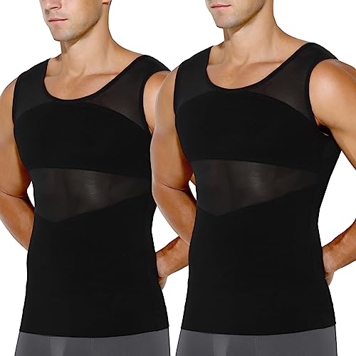 Casey Kevin Shapewear Herren Kompressionsshirt Elastische Bauchweg Unterhemd Herren Body Shaper Tank Top Ärmellos 2er Pack, Schwarz, XXL von Casey Kevin
