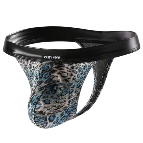 Casey Kevin String Herren Sexy Tanga Männer Unterwäsche Leopard G String Mit PU Leder Gürtel von Casey Kevin