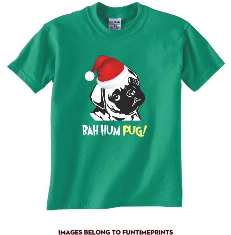 Bah Hum Pug T-Shirt - Erwachsene Größen Viele Farben Tshirt Lustige Bah Bug Scrooge Weihnachten Santa Claus Urlaub Mops Hund Xmas-321 von CaseysQualityPrints