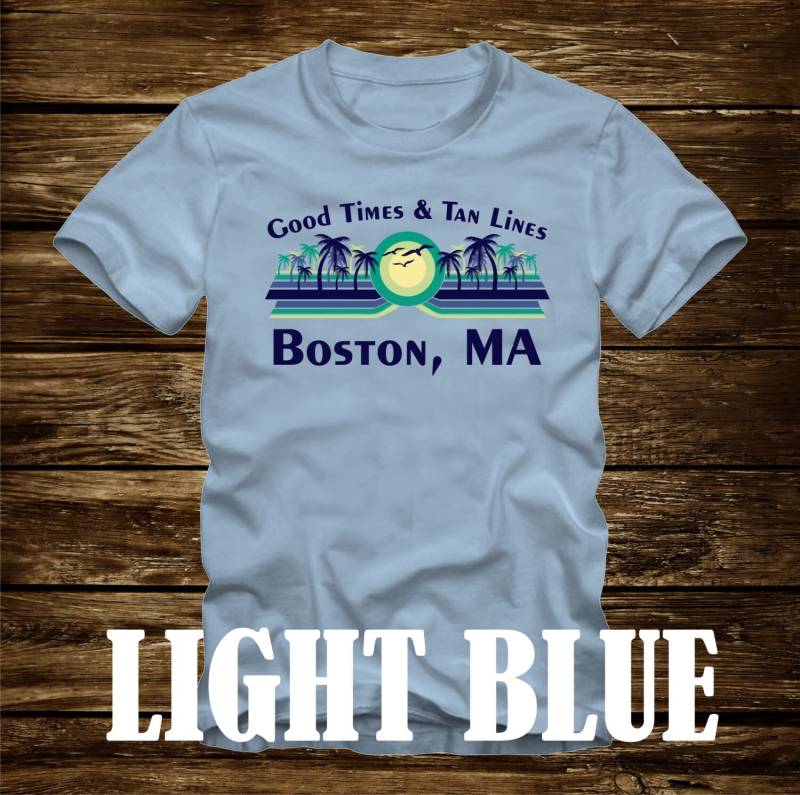 Gute Zeiten & Tan Linien Boston, Ma-T-Shirt - Viele Farben Erwachsene Größen Nicht Übereinstimmende Strand Ozean Küste Lustige Palme Massachusetts von CaseysQualityPrints