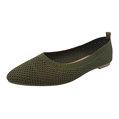 CasfelRen Klassische Ballerinas für Damen, spitzer Zehenbereich, bequeme elegante Schuhe, flach, weicher Strick, Schlupfschuhe für Damen, Grün , 6.5-7 Wide CasfelRen Klassische Ballerinas für Damen, spitzer Zehenbereich, bequeme elegante Schuhe, flach, weicher Strick, Schlupfschuhe für Damen, Grün , 6.5-7 Wide von CasfelRen