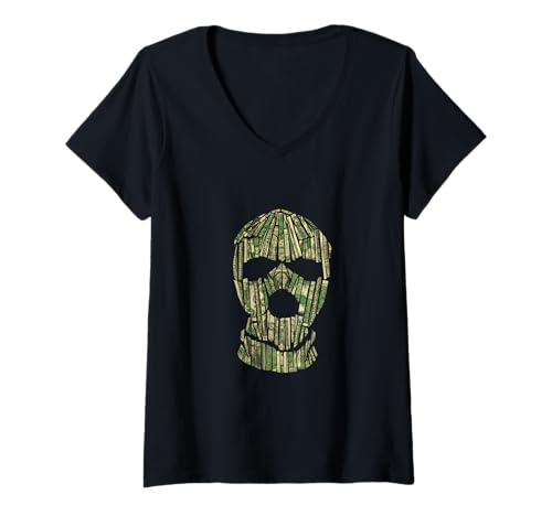 Damen Geldskimaske//Dollar-Skimaske//Balaclava Dollar Bills T-Shirt mit V-Ausschnitt Damen Geldskimaske//Dollar-Skimaske//Balaclava Dollar Bills T-Shirt mit V-Ausschnitt von Cash Rules