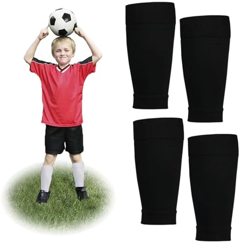 Cashlander Fußball Socke Ärmel Fußball Schienbeinschützer Ärmel für Kinder Team Bein Socke Ärmel Schnitt Fußball Socken für Fußball-Spiele-Anfänger (Schwarz - 2 Paar) von Cashlander