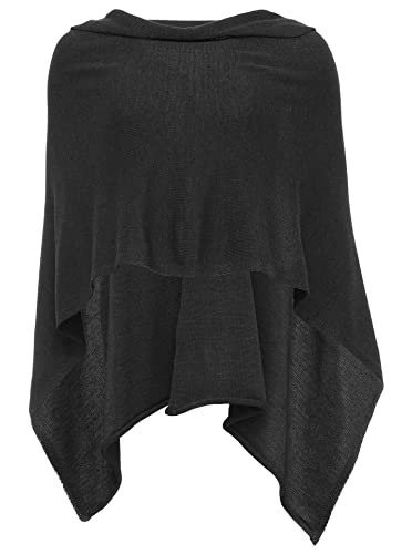 Cashmere Dreams Poncho-Schal aus Baumwolle - Hochwertiges Cape für Damen - Umhängetuch und Tunika - Strick-Pullover - Sweatshirt - Stola für Sommer und Winter Zwillingsherz,Einheitsgröße,Schwarz von Cashmere Dreams