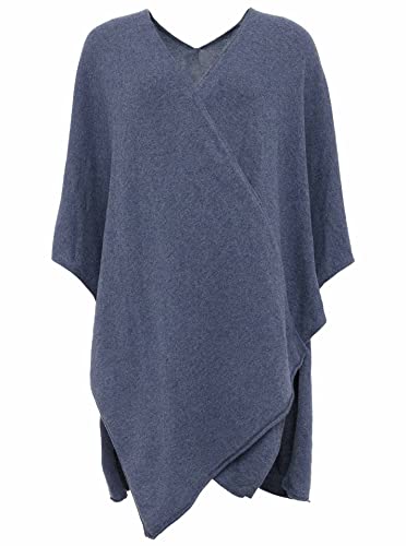 Cashmere Dreams Poncho-Schal mit Kaschmir - Hochwertiges Cape für Damen - XXL Umhängetuch und Tunika mit Ärmel - Strick-Pullover - Sweatshirt - Stola für Sommer und Winter Zwillingsherz - jeans von Cashmere Dreams