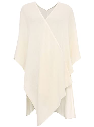 Cashmere Dreams Poncho-Schal mit Kaschmir - Hochwertiges Cape für Damen - XXL Umhängetuch und Tunika mit Ärmel - Strick-Pullover - Sweatshirt - Stola für Sommer und Winter Zwillingsherz - weiß von Cashmere Dreams