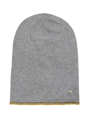 Zwillingsherz Slouch-Beanie-Mütze mit Kaschmir - Hochwertige Strickmütze für Damen Mädchen - Herz - Häkel-Rand - One Size - warm und weich im Sommer Herbst und Winter Zwillingsherz (HGR/gelb) von Cashmere Dreams