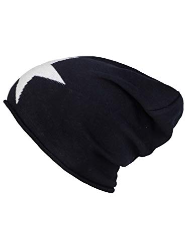 Cashmere Dreams Slouch-Beanie-Mütze mit Kaschmir - Hochwertige Strickmütze für Damen Mädchen - Stern - Hat - One Size - Sommer Herbst und Winter Zwillingsherz (Navy/weiß) von Cashmere Dreams