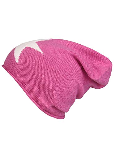 Cashmere Dreams Slouch-Beanie-Mütze mit Kaschmir - Hochwertige Strickmütze für Damen Mädchen - Stern - Hat - One Size - Sommer Herbst und Winter Zwillingsherz (rosa/weiß) von Cashmere Dreams