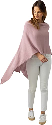 Cashmere Dreams Poncho-Schal aus Baumwolle - Hochwertiges Cape für Damen - Umhängetuch und Tunika - Strick-Pullover - Sweatshirt - Stola für Sommer und Winter Zwillingsherz,Einheitsgröße,Altrosa von Cashmere Dreams