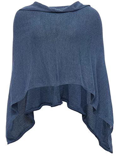 Cashmere Dreams Poncho-Schal aus Baumwolle - Hochwertiges Cape für Damen - Umhängetuch und Tunika - Strick-Pullover - Sweatshirt - Stola für Sommer und Winter Zwillingsherz,Einheitsgröße,Blau von Cashmere Dreams