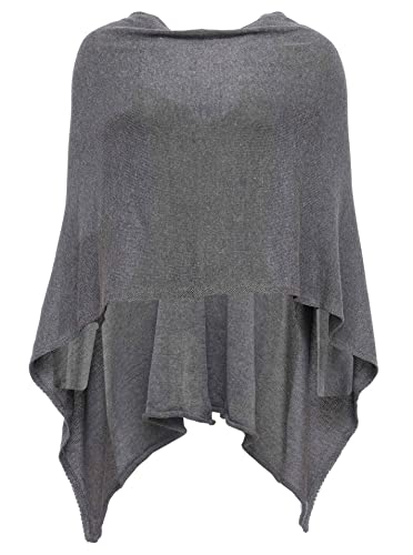 Cashmere Dreams Poncho-Schal aus Baumwolle - Hochwertiges Cape für Damen - Umhängetuch und Tunika - Strick-Pullover - Sweatshirt - Stola für Sommer und Winter Zwillingsherz,Einheitsgröße,Dunkelgrau von Cashmere Dreams