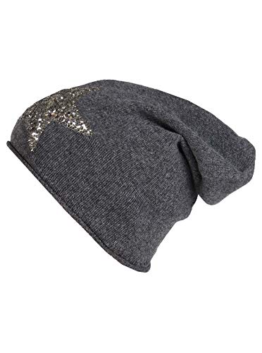 Cashmere Dreams Slouch-Beanie-Mütze mit Kaschmir - Hochwertige Strickmütze für Damen Mädchen - Hat - Pailletten Stern - One Size - Sommer Herbst und Winter Zwillingsherz (ant/silber) von Cashmere Dreams