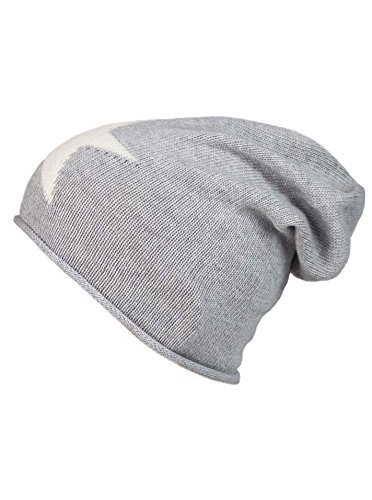 Cashmere Dreams Slouch-Beanie-Mütze mit Kaschmir - Hochwertige Strickmütze für Damen Mädchen - Stern - Hat - One Size - Sommer Herbst und Winter Zwillingsherz (hgr/weiß) von Cashmere Dreams