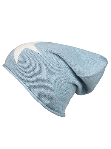 Cashmere Dreams Slouch-Beanie-Mütze mit Kaschmir - Hochwertige Strickmütze für Damen Mädchen - Stern - Hat - One Size - Sommer Herbst und Winter Zwillingsherz (Himmel/weiß) von Cashmere Dreams