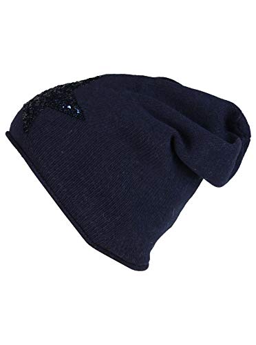 Cashmere Dreams Slouch-Beanie-Mütze mit Kaschmir - Hochwertige Strickmütze für Damen Mädchen - Hat - Pailletten Stern - One Size - Sommer Herbst und Winter Zwillingsherz (Navy/blau) von Lupsty