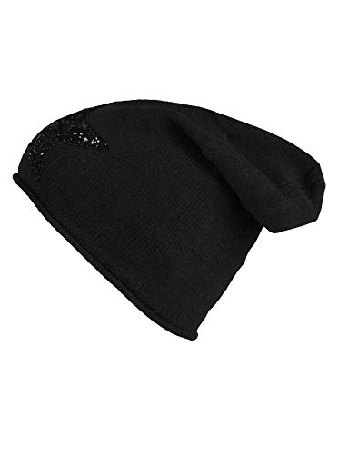 Cashmere Dreams Slouch-Beanie-Mütze mit Kaschmir - Hochwertige Strickmütze für Damen Mädchen - Hat - Pailletten Stern - One Size - Sommer Herbst und Winter Zwillingsherz (black/black) von Cashmere Dreams