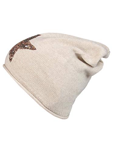 Cashmere Dreams Slouch-Beanie-Mütze mit Kaschmir - Hochwertige Strickmütze für Damen Mädchen - Hat - Pailletten Stern - One Size - Sommer Herbst und Winter Zwillingsherz (Hbg/Gold) von Cashmere Dreams