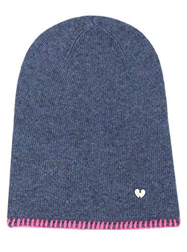 Zwillingsherz Slouch-Beanie-Mütze mit Kaschmir - Hochwertige Strickmütze für Damen Mädchen - Herz - Häkel-Rand - One Size - warm und weich im Sommer Herbst und Winter Zwillingsherz (blau/pin) von Cashmere Dreams