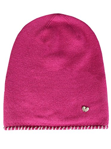 Zwillingsherz Slouch-Beanie-Mütze mit Kaschmir - Hochwertige Strickmütze für Damen Mädchen - Herz - Häkel-Rand - One Size - warm und weich im Sommer Herbst und Winter Zwillingsherz (pink/wei) von Cashmere Dreams