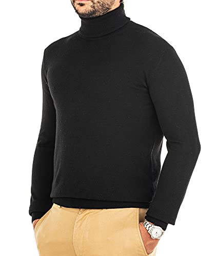 Cashmere Zone - Herren Rollkragenpullover 30% Reines Kaschmir 70% Reine Wolle Made in Italy Langarm Winter Warm (3XL, Schwarz) von Cashmere Zone