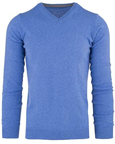 Cashmere Zone - Herren V-Ausschnitt Pullover 30% Kaschmir 70% Wolle Langarm Winterpullover Warm Hergestellt in Italien, hellblau, XL von Cashmere Zone
