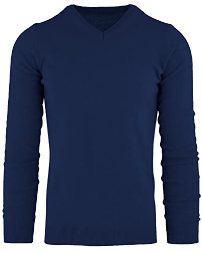 Cashmere Zone - Herren V-Ausschnitt Pullover 30% Kaschmir 70% Wolle Langarm Winterpullover Warm Hergestellt in Italien (S, Blau) von Cashmere Zone