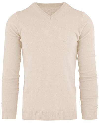Cashmere Zone - Herren V-Ausschnitt Pullover 30% Kaschmir 70% Wolle Langarm Winterpullover Warm Hergestellt in Italien (XL, Cremeweiß) von Cashmere Zone