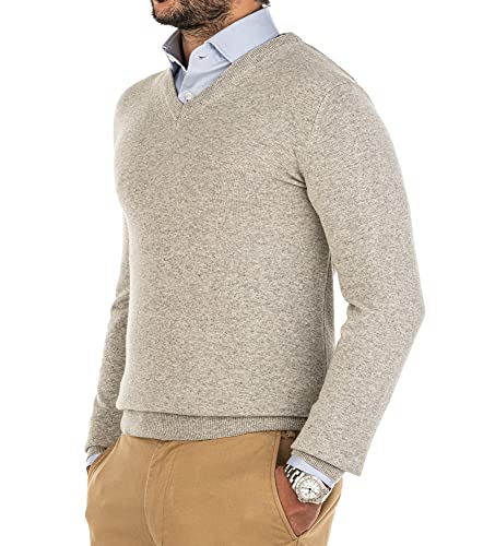 Cashmere Zone - Herren V-Ausschnitt Pullover 30% Kaschmir 70% Wolle Langarm Winterpullover Warm Hergestellt in Italien (XXL, Hellgrau) von Cashmere Zone