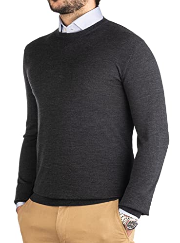 Cashmere Zone Man Rundhalspullover Langarm 100% weiche und warme Merinowolle (Anthrazit, XL) von Cashmere Zone