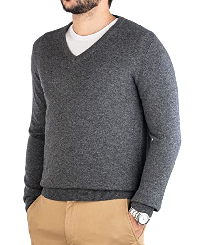 Cashmere Zone - Pullover Herren V-Ausschnitt Winterpullover Langarm Weich und Warm in 5% Kaschmir-Mischung 25% Wolle, 30% Viskose und 40% Polyamid (3XL, Grau) von Cashmere Zone