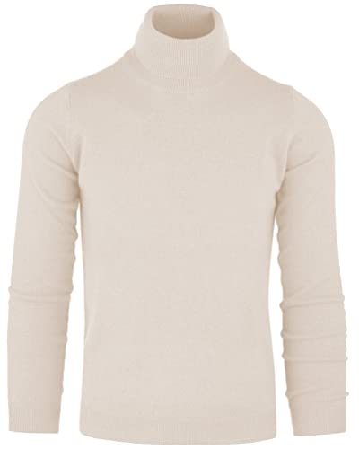 Cashmere Zone Rollkragenpullover Herren 100% reines Kaschmir Made in Italy Langarm Pull Weich Und Warm, (Weiße Creme, L) von Cashmere Zone