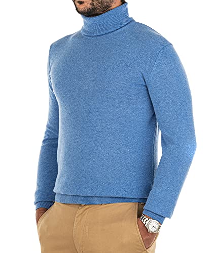Cashmere Zone - Rollkragenpullover Herren Winterpullover Langarm Hochkragen Warm aus 5% Kaschmir, 25% Wolle, 30% Viskose und 40% Polyamid (L, Hellblau) von Cashmere Zone