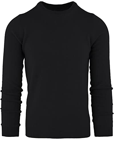 Herren Pullover mit Rundhalsausschnitt aus Reiner 100% Kaschmirwolle Weicher Langarm-Pullover mit Rundhalsausschnitt oder V-Ausschnitt (S, Schwarz) von Cashmere Zone