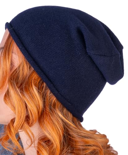 Cashmere Zone – Damenhut 100% Kaschmir, Weiche und warme Kopfbedeckung, Modischer Damenhut für Herbst und Winter, Luxuriöse Kaschmir Mütze (blau) von Cashmere Zone